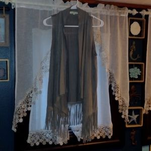 Faux suede fringe vest